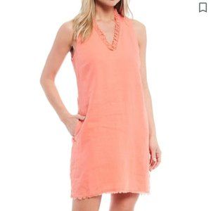 Tommy Bahama Linen Sleeveless Dress, Large, Coral